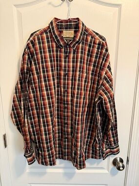 Cabela's Men’s Brown and Red Plaid Button-Down Shirt in Size XXL